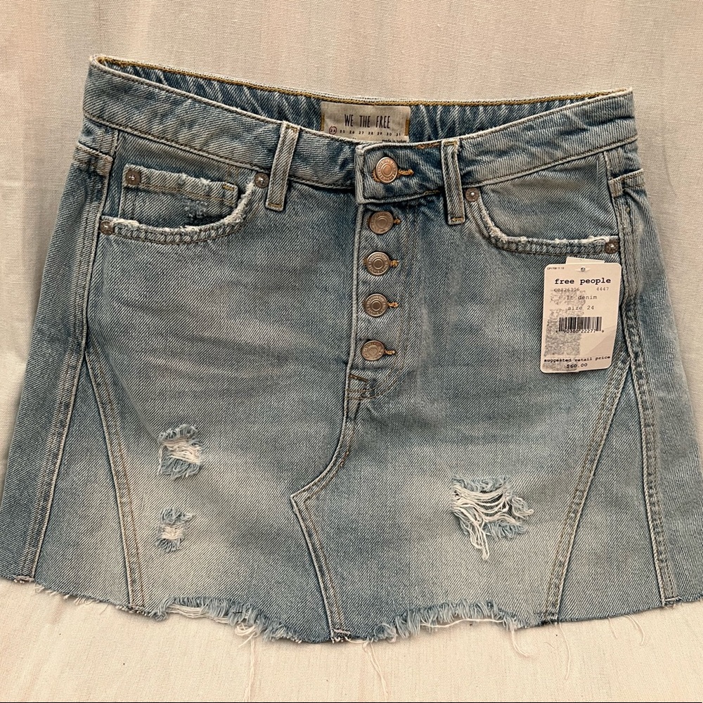 NWT Free People denim mini skirt light wash sz 24